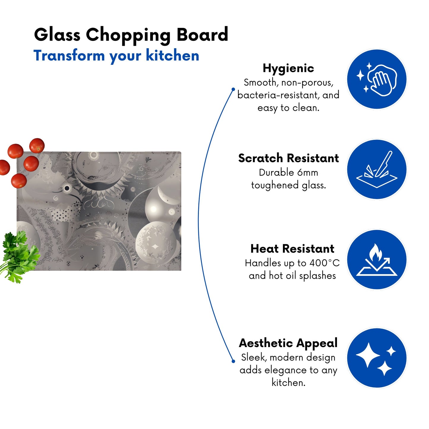 Abstract Moon Shapes Glass Chopping Board