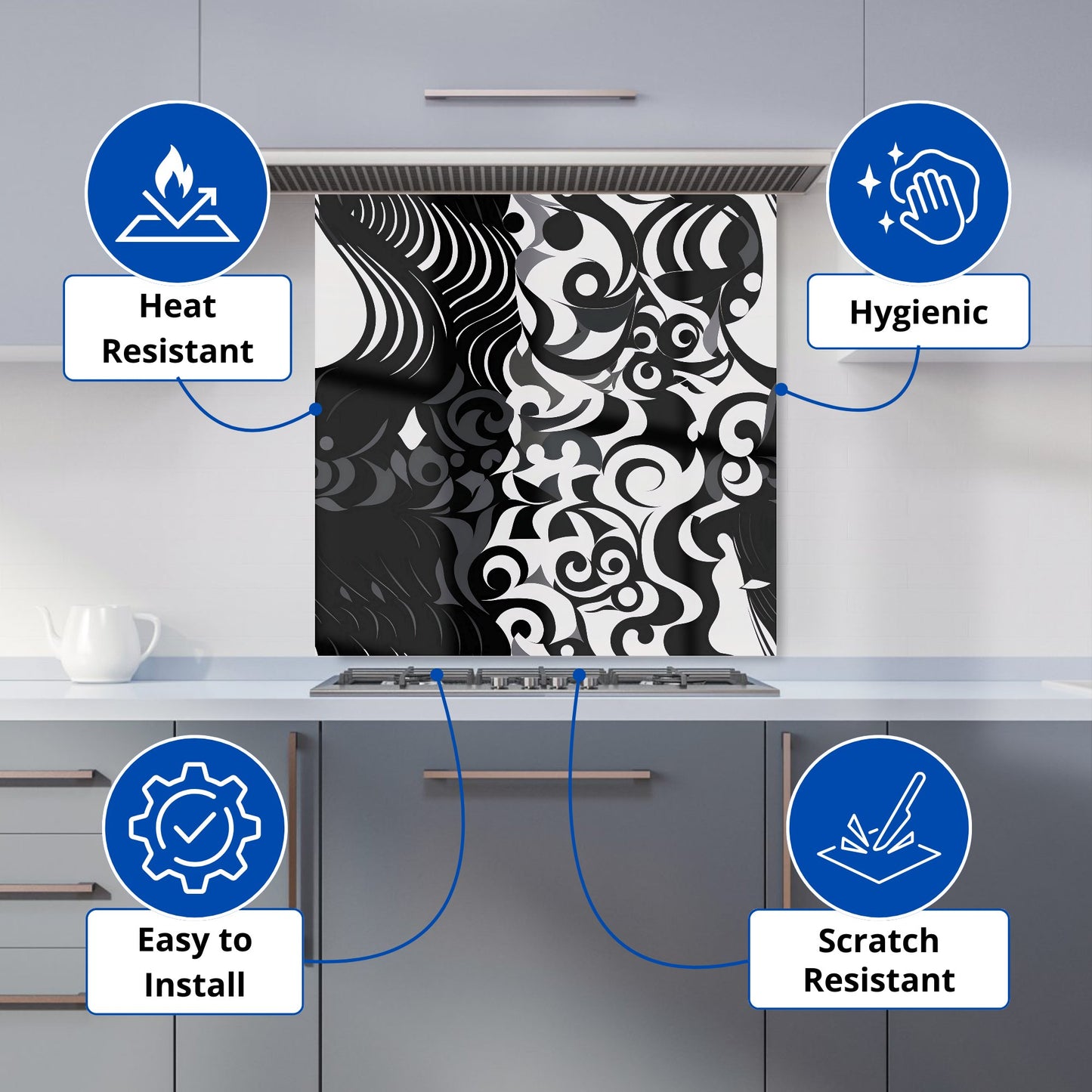 Black Grey Abstract Kitchen Splashback