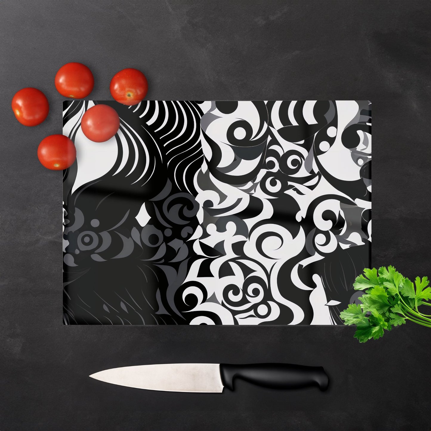 Black Grey Abstract Glass Chopping Board