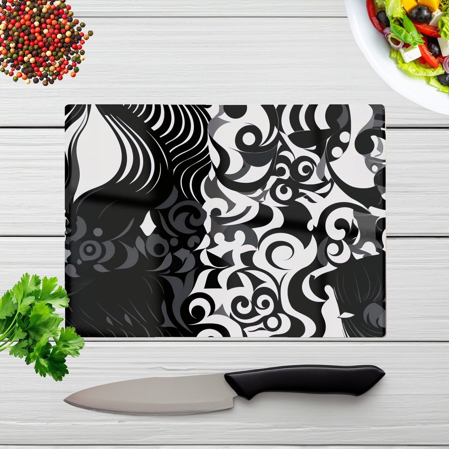 Black Grey Abstract Glass Chopping Board