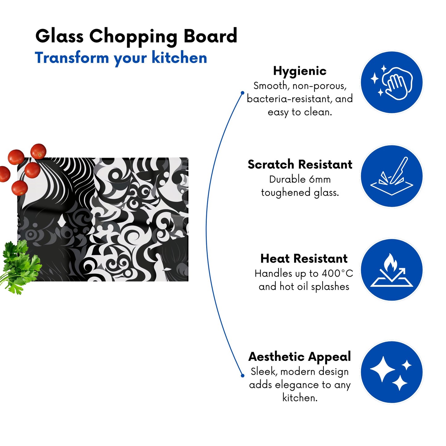 Black Grey Abstract Glass Chopping Board