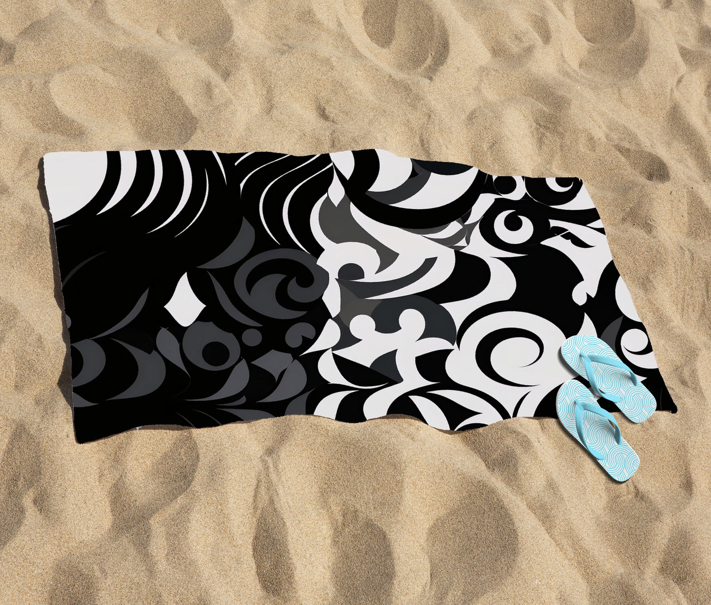 Black Grey Abstract Beach Towel