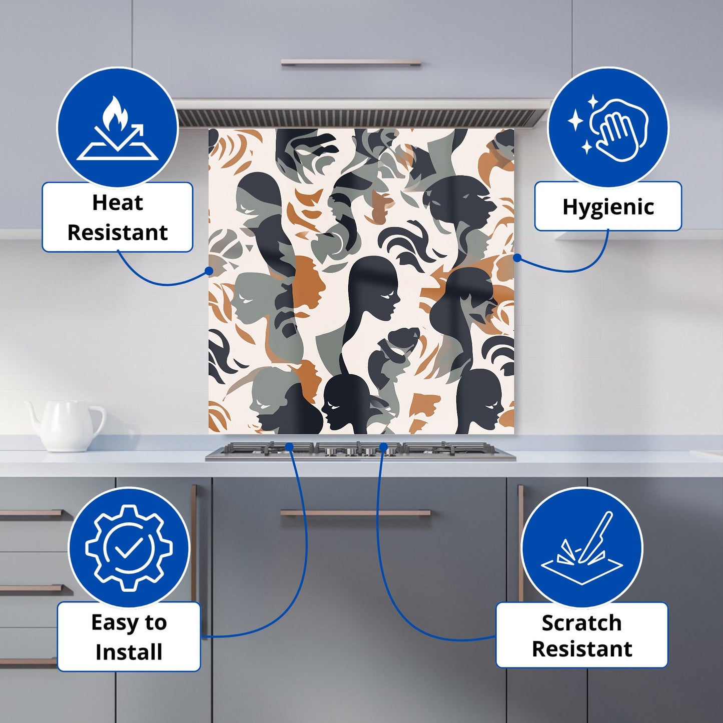 Abstract Grey Brown Silhouette Kitchen Splashback