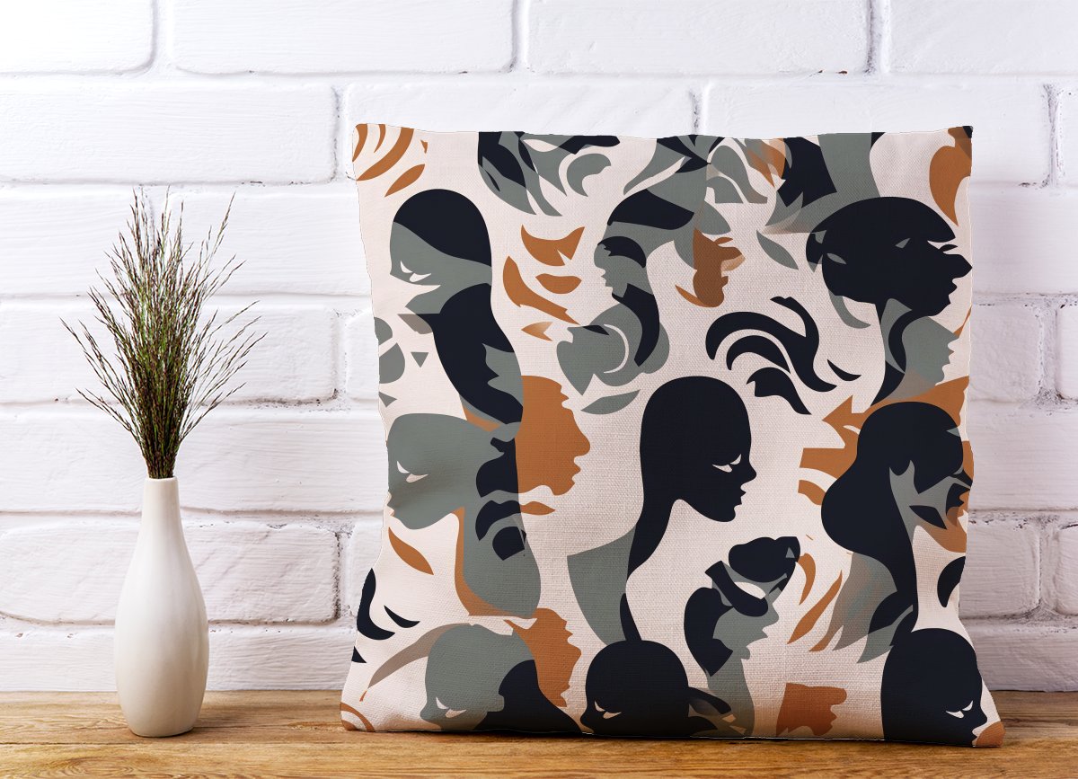 Abstract Grey Brown Silhouette Cushions