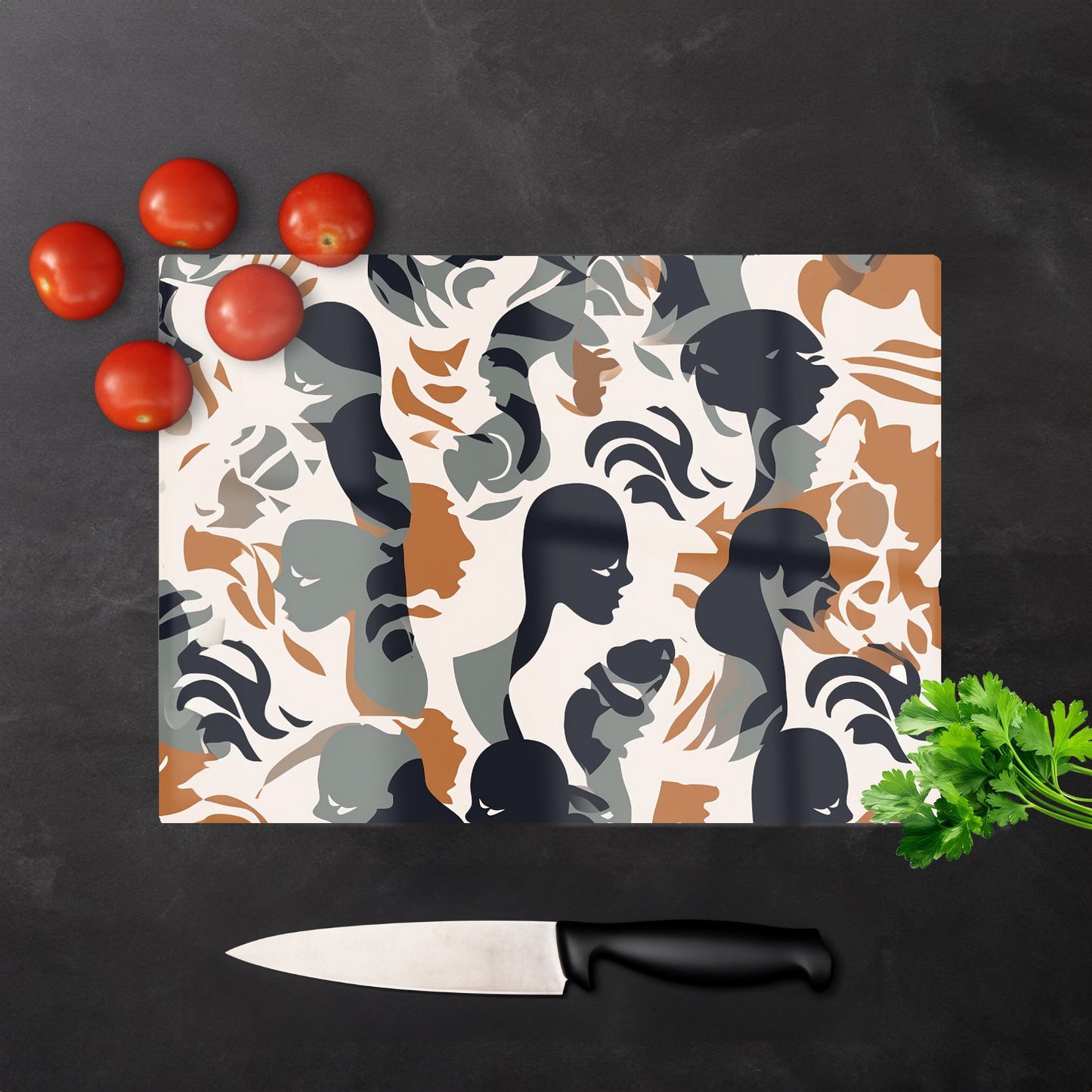 Abstract Grey Brown Silhouette Glass Chopping Board