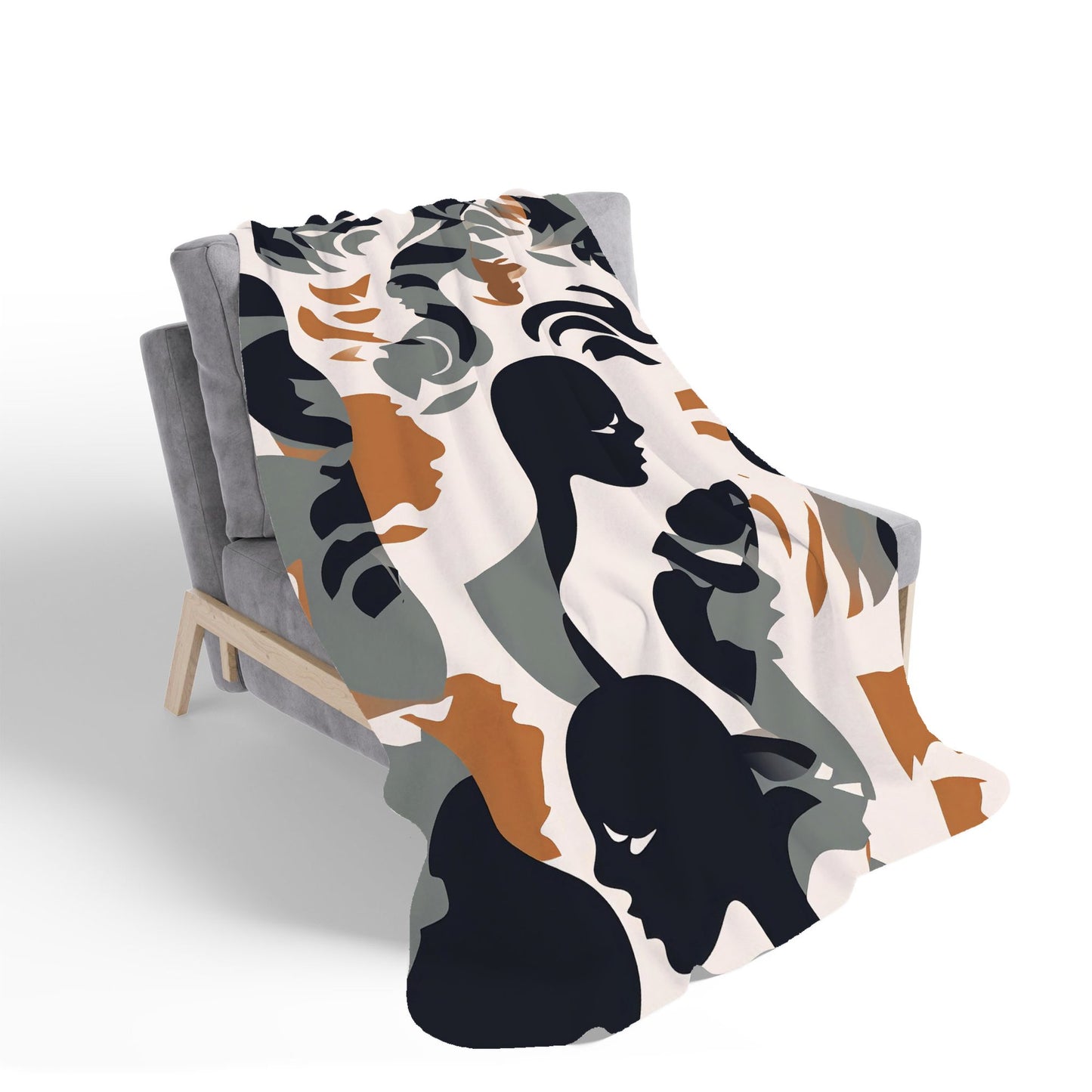 Abstract Grey Brown Silhouette Sherpa Blanket