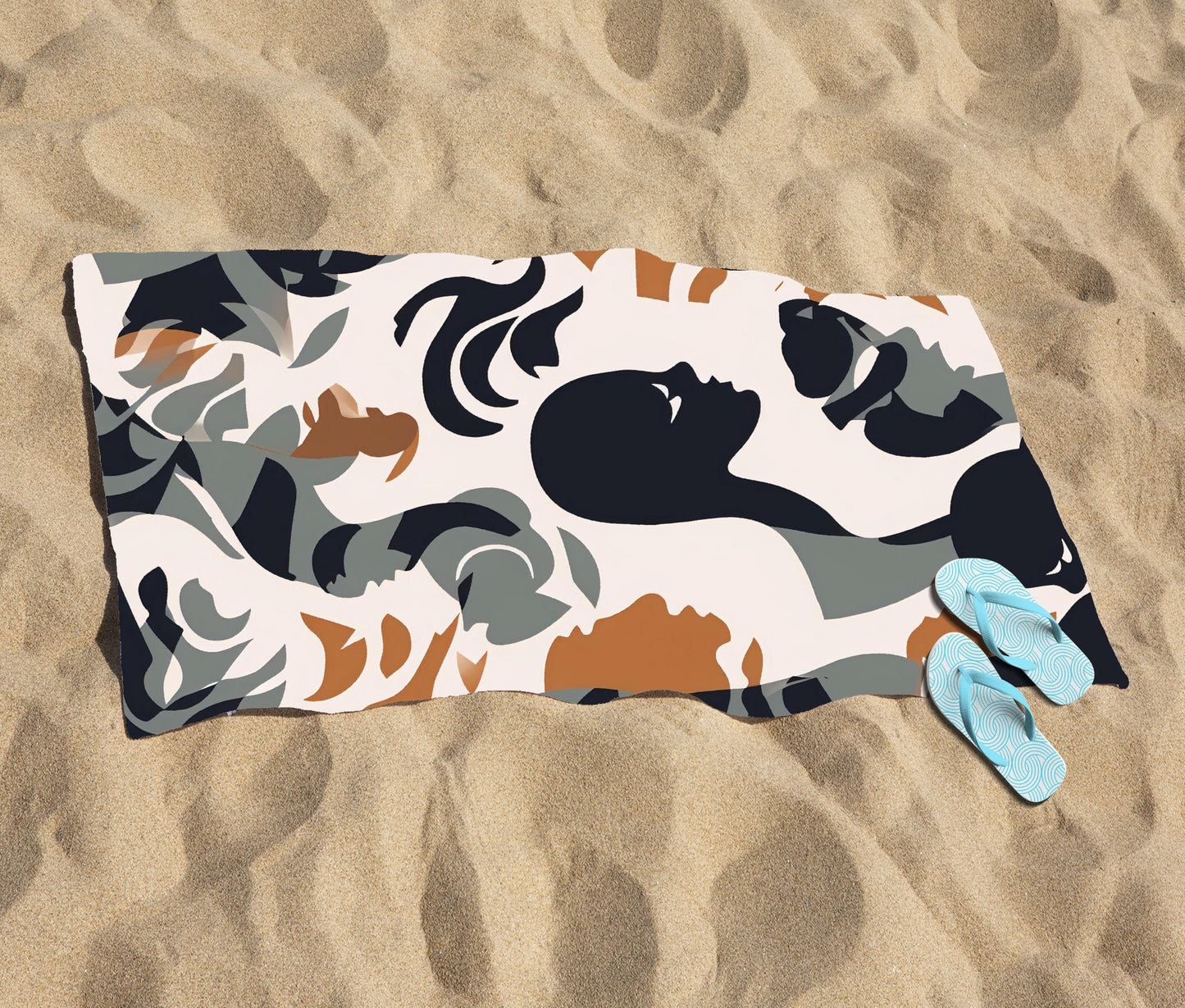 Abstract Grey Brown Silhouette Beach Towel
