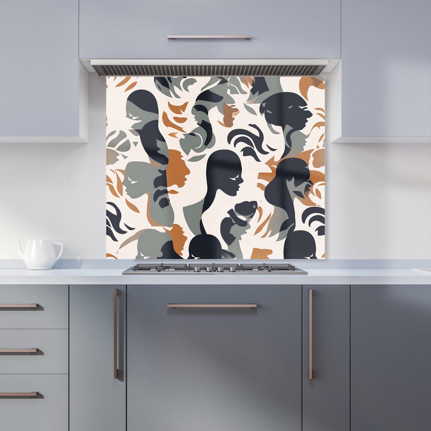 Abstract Grey Brown Silhouette Kitchen Splashback