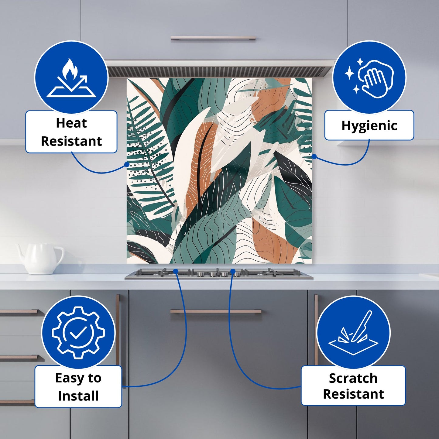 Autumn Tropical Leaves Green Brown Kitchen Splashback