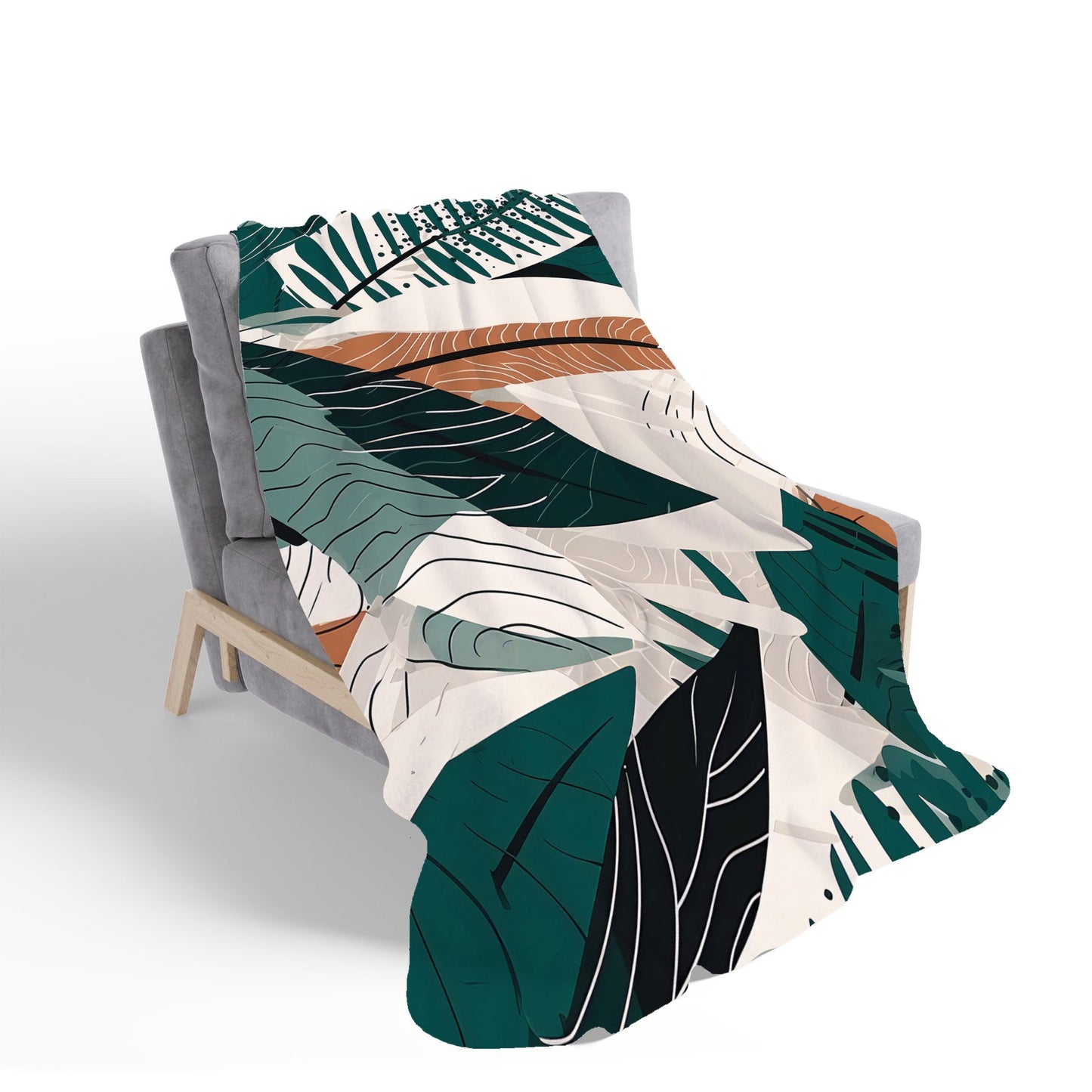 Autumn Tropical Leaves Green Brown Sherpa Blanket