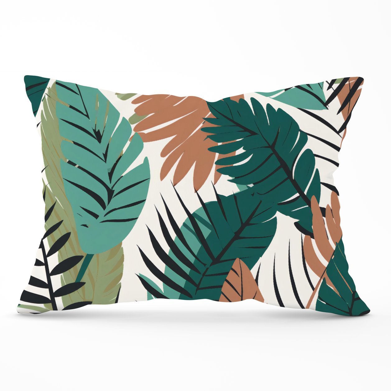 Tropical Floral Leaves Green Brown Cushions