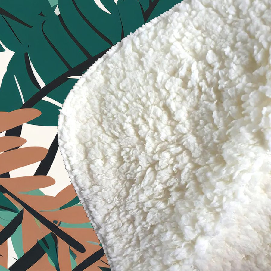 Tropical Floral Leaves Green Brown Sherpa Blanket