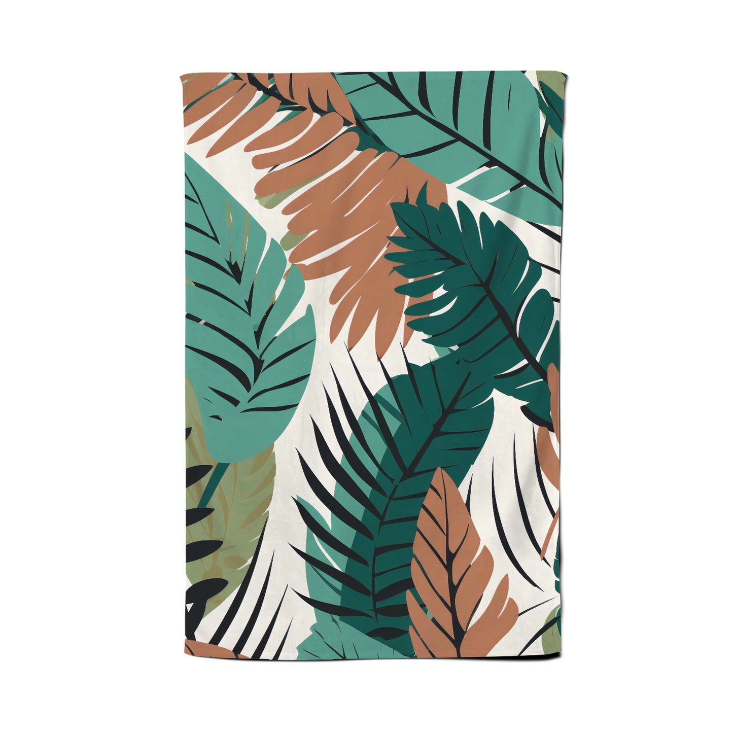 Tropical Floral Leaves Green Brown Tea Towel