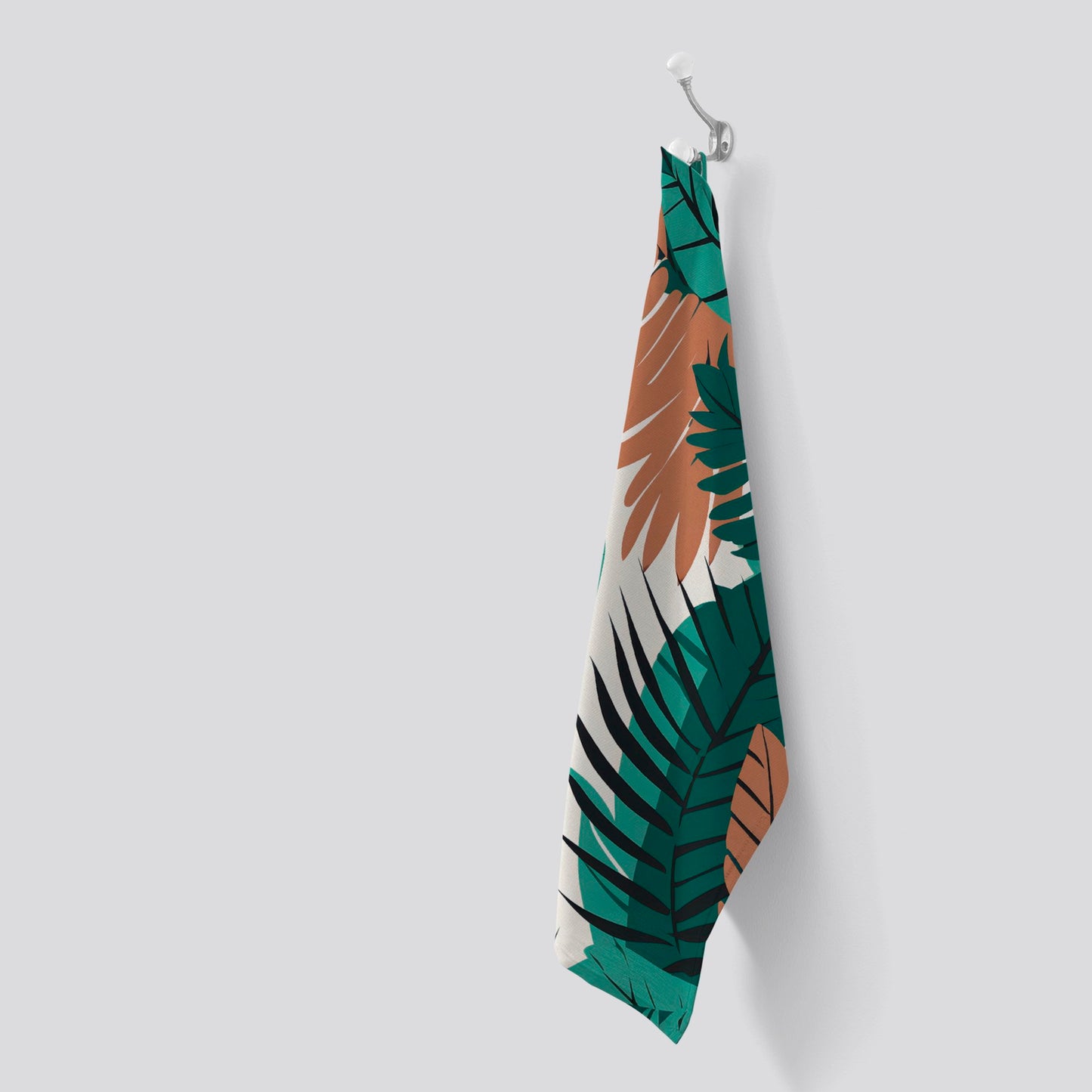 Tropical Floral Leaves Green Brown Tea Towel