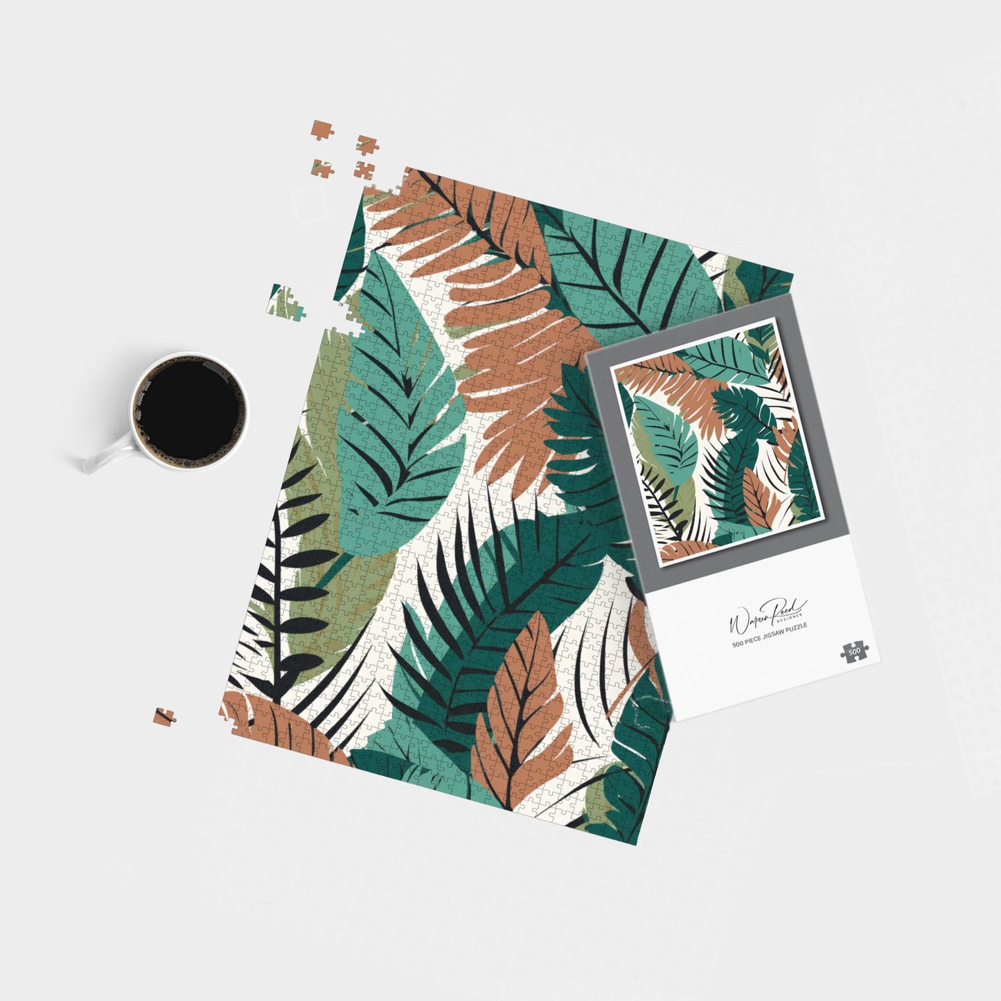 Tropical Floral Leaves Green Brown Jigsaw Puzzle