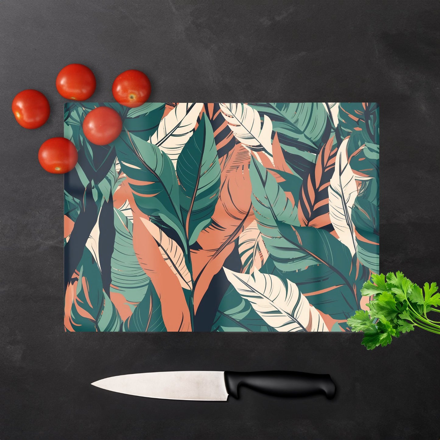 Autumn Tropical Leaves Glass Chopping Board