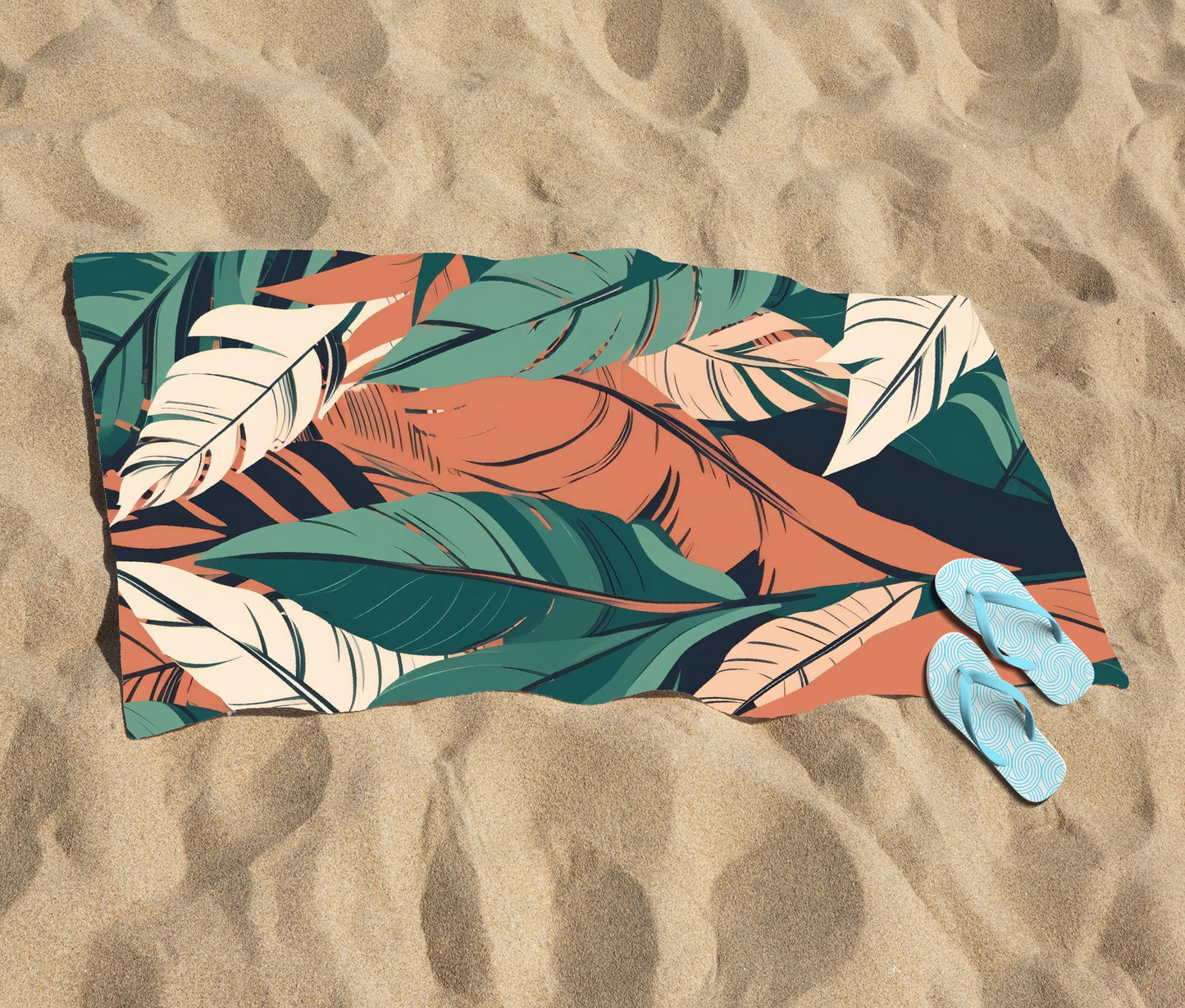 Autumn Tropical Leaves Beach Towel