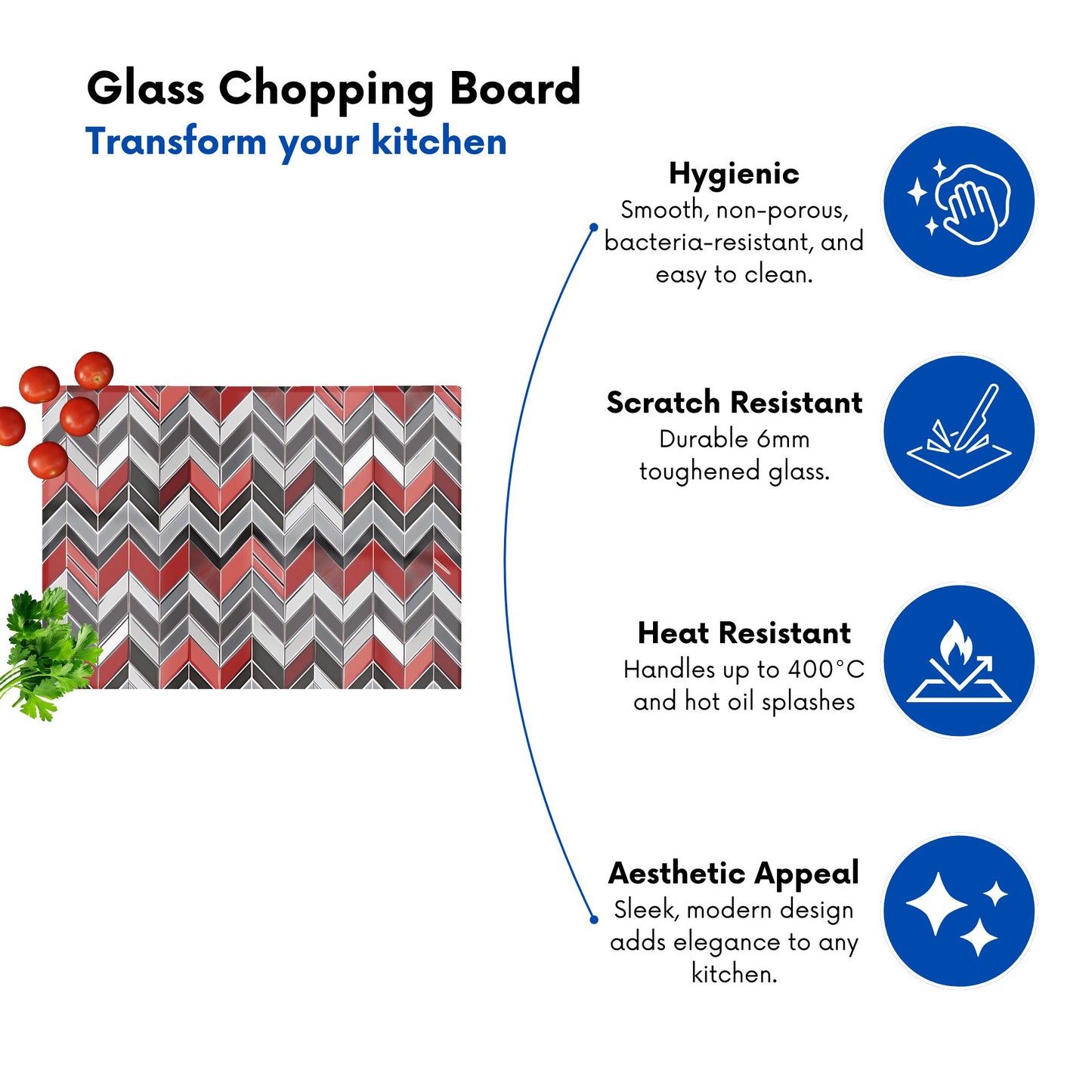 Red Grey Geometric Pattern Glass Chopping Board