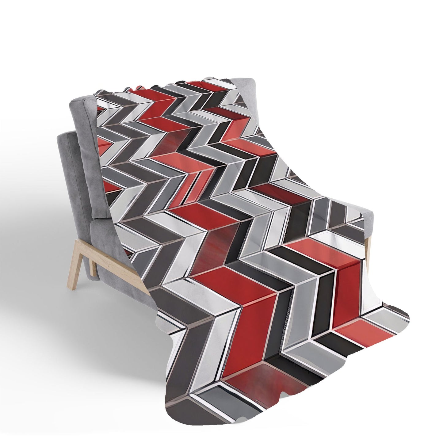 Red Grey Geometric Pattern Sherpa Blanket