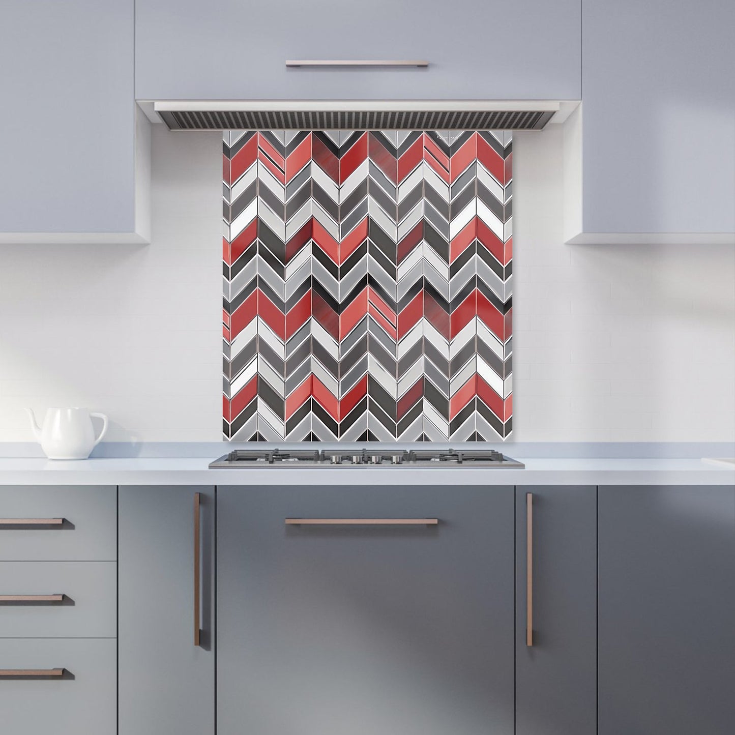 Red Grey Geometric Pattern Kitchen Splashback