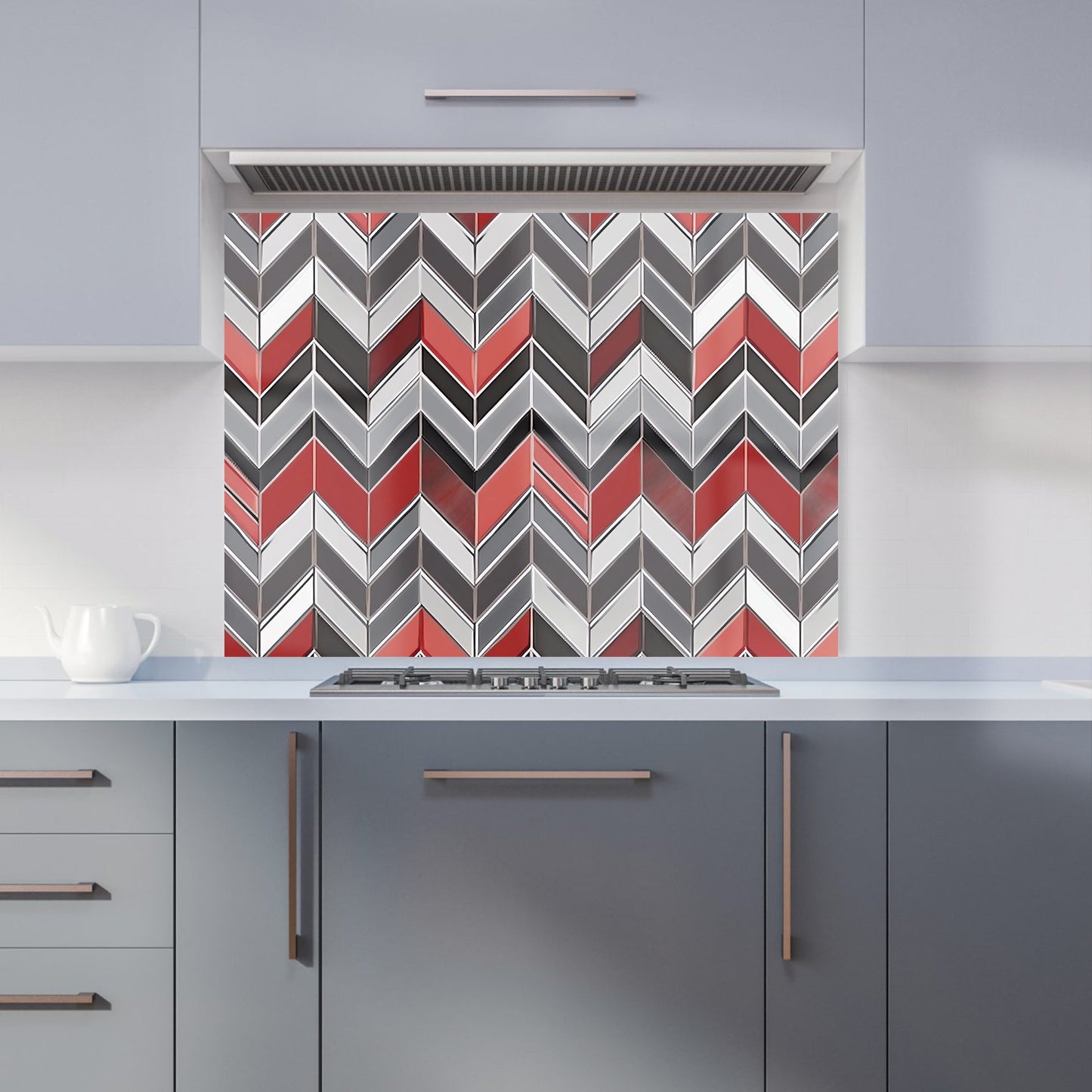 Red Grey Geometric Pattern Kitchen Splashback