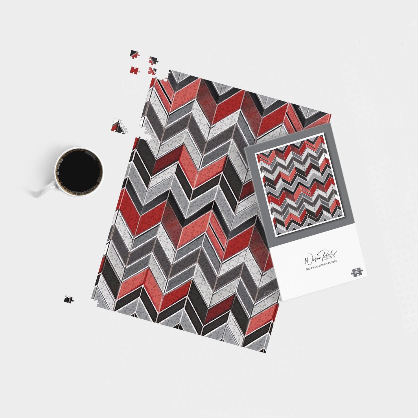 Red Grey Geometric Pattern Jigsaw Puzzle
