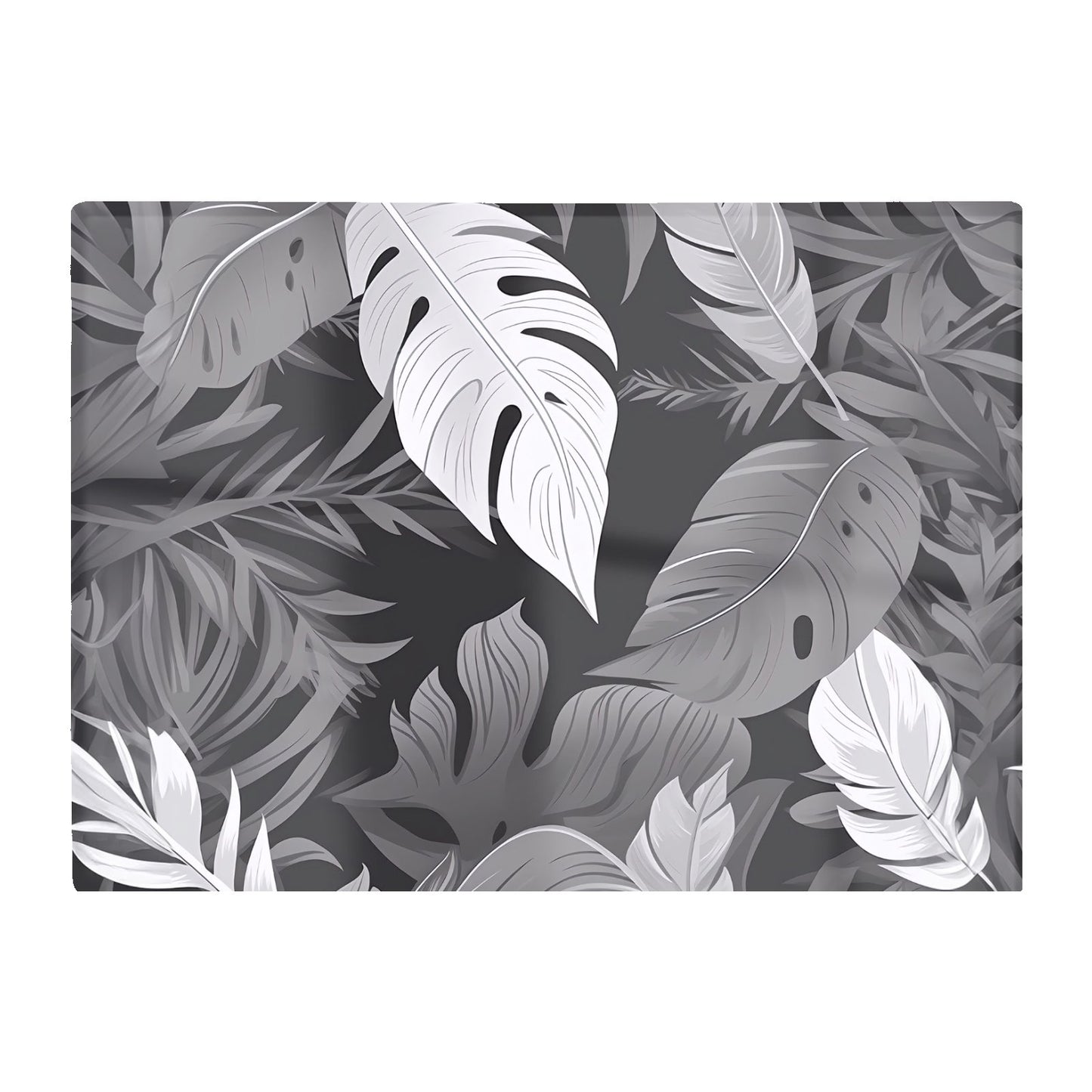 Black White Tropical Leaves Glass Chopping Board