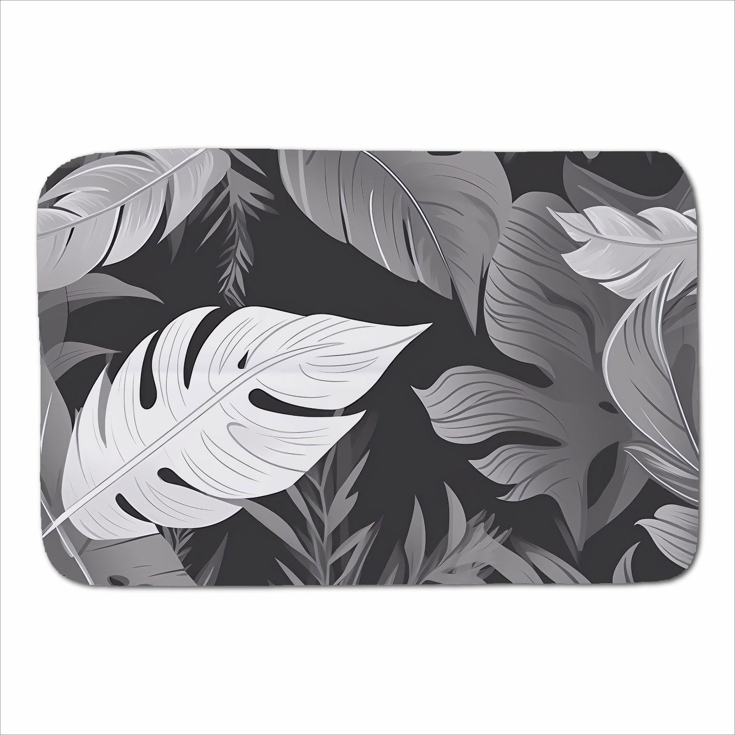 Black White Tropical Leaves Sherpa Blanket