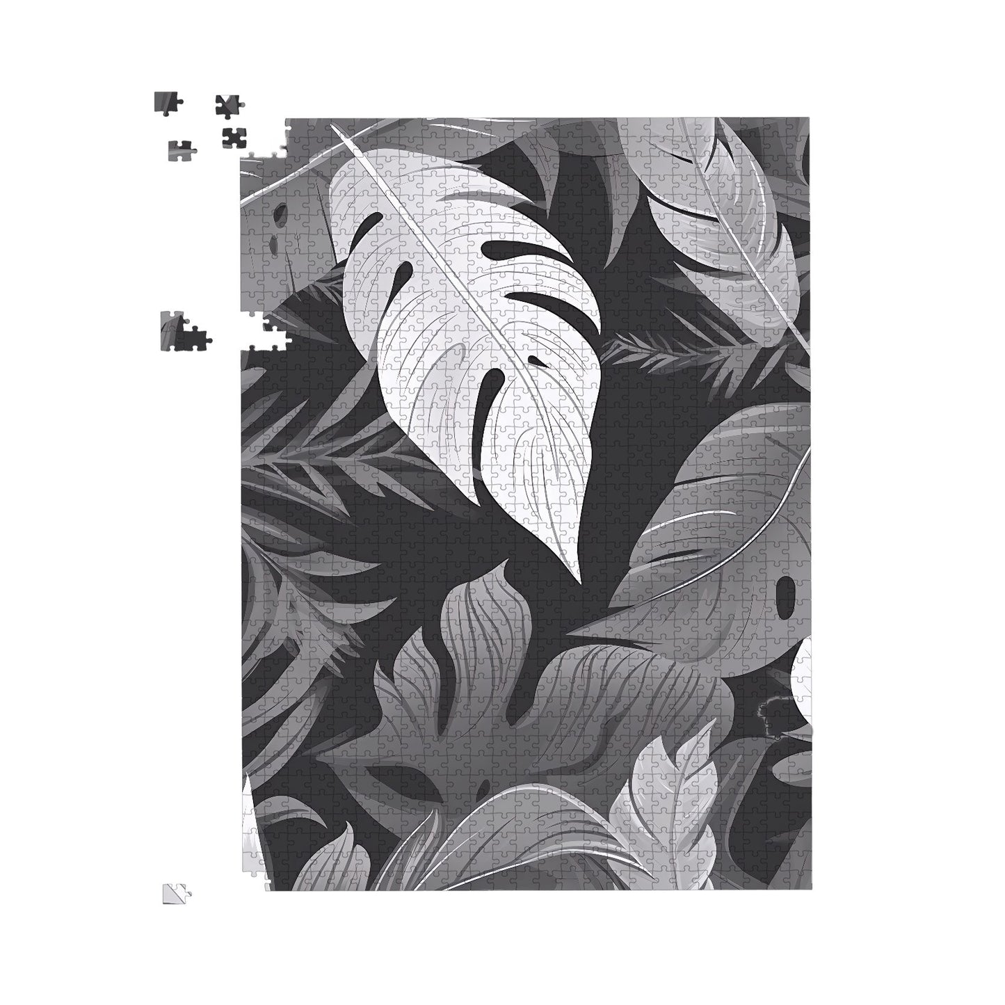 Black White Tropical Leaves Jigsaw Puzzle