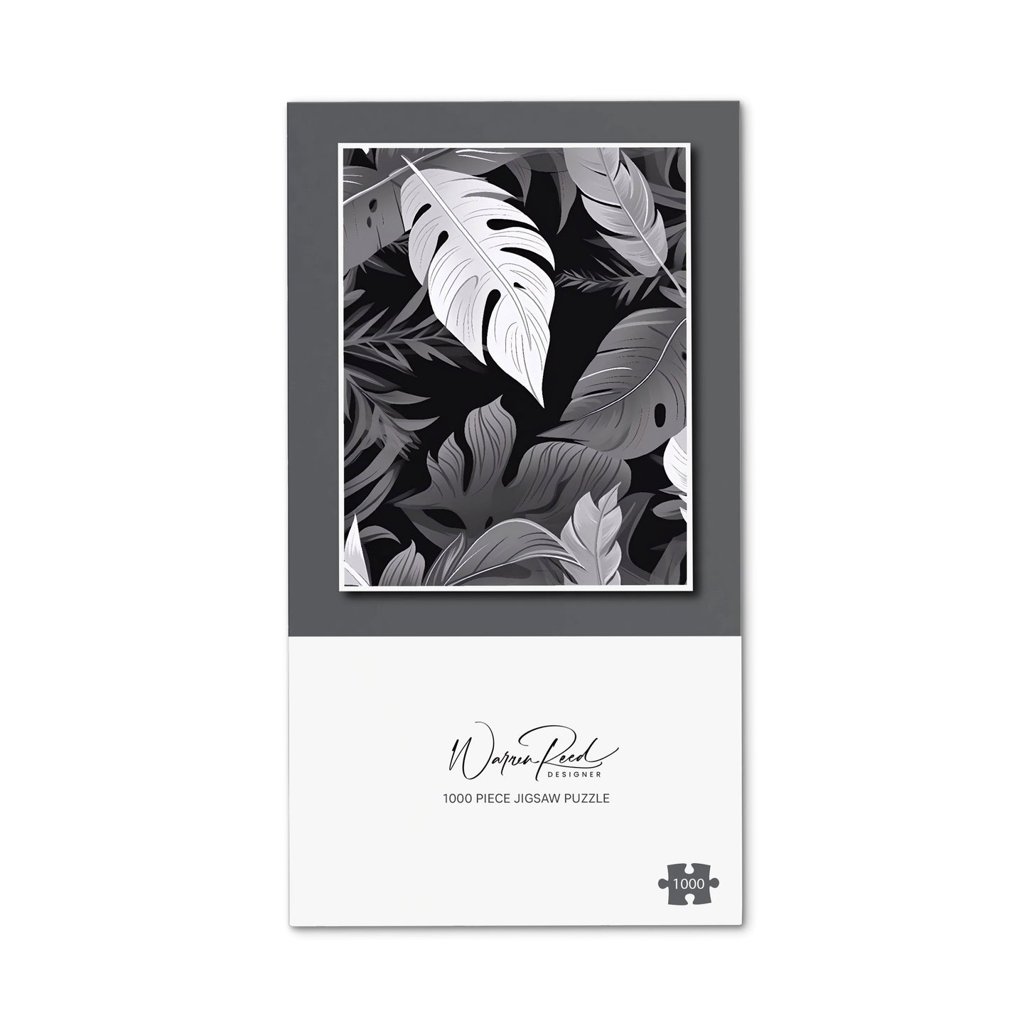 Black White Tropical Leaves Jigsaw Puzzle