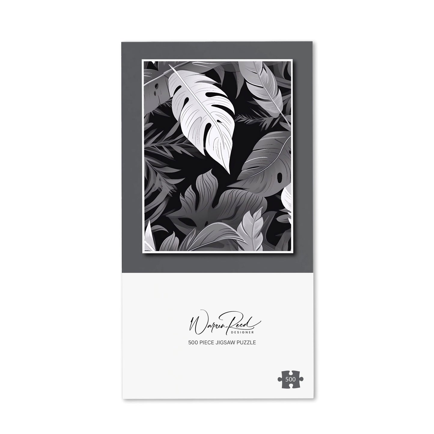 Black White Tropical Leaves Jigsaw Puzzle