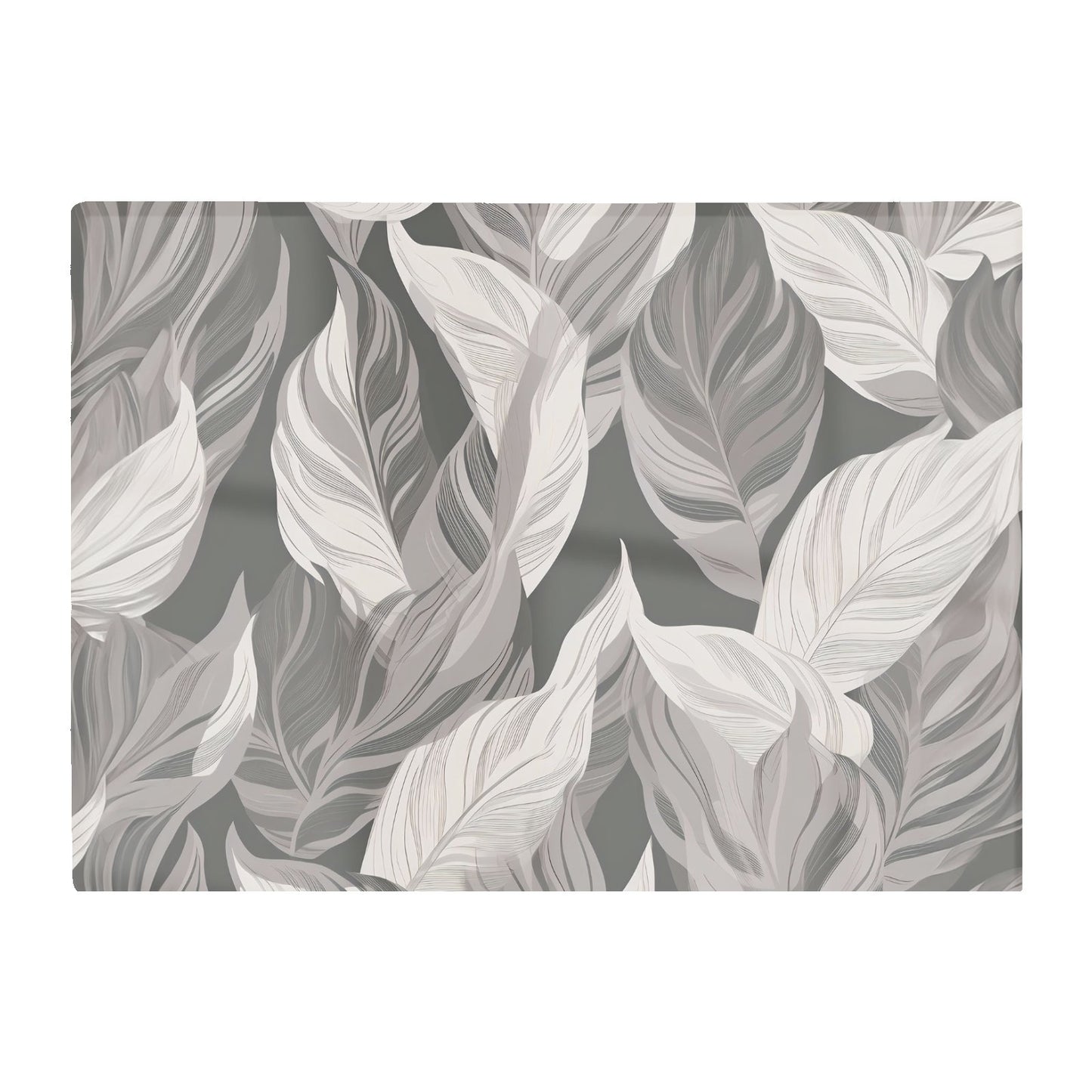 Grey Floral Leaves Glass Chopping Board