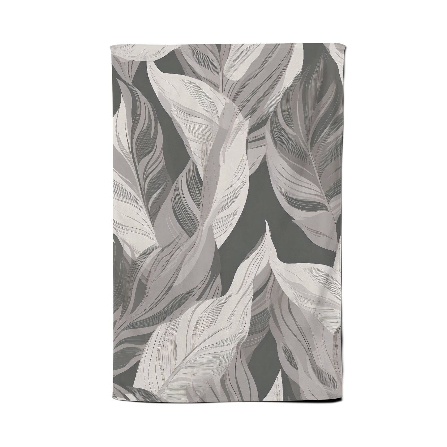 Grey Floral Leaves Tea Towel