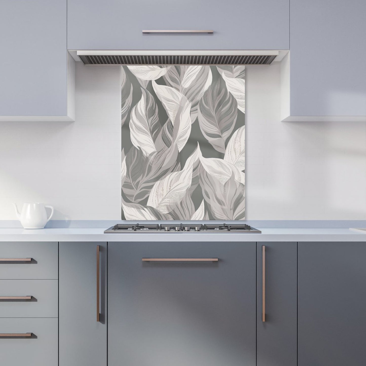 Grey Floral Leaves Kitchen Splashback