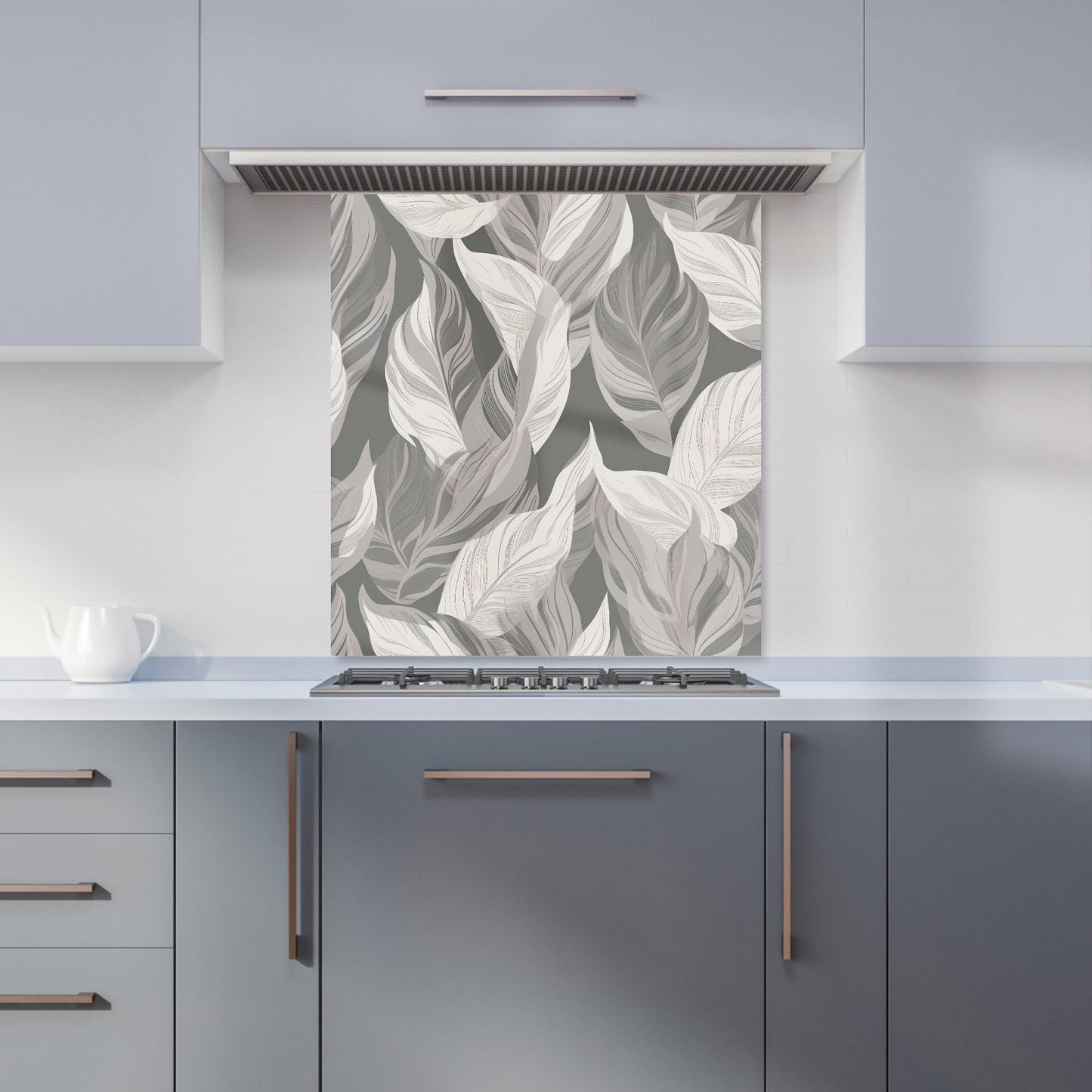Grey Floral Leaves Kitchen Splashback