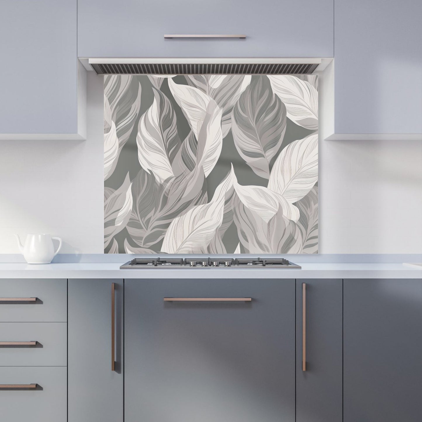 Grey Floral Leaves Kitchen Splashback