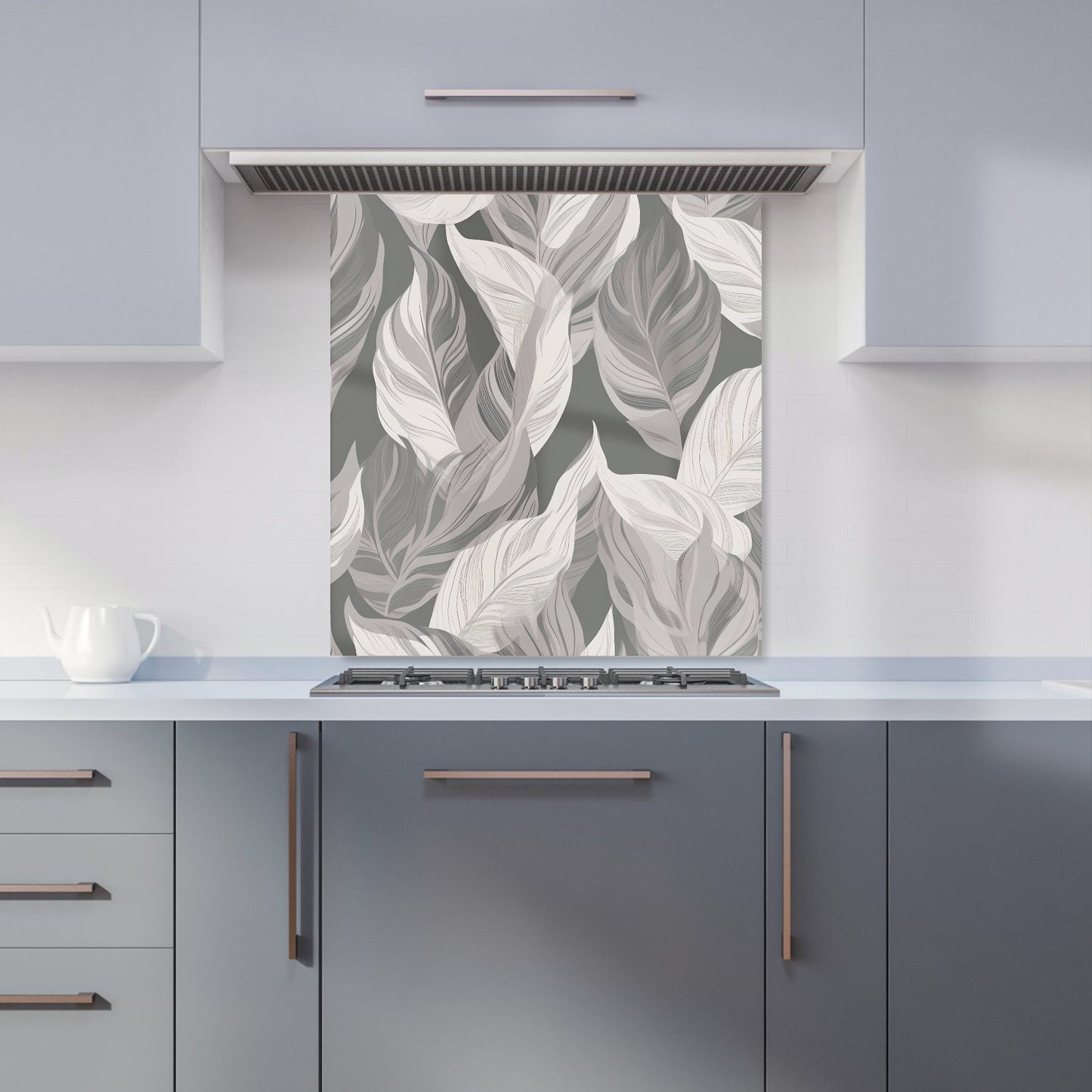 Grey Floral Leaves Kitchen Splashback