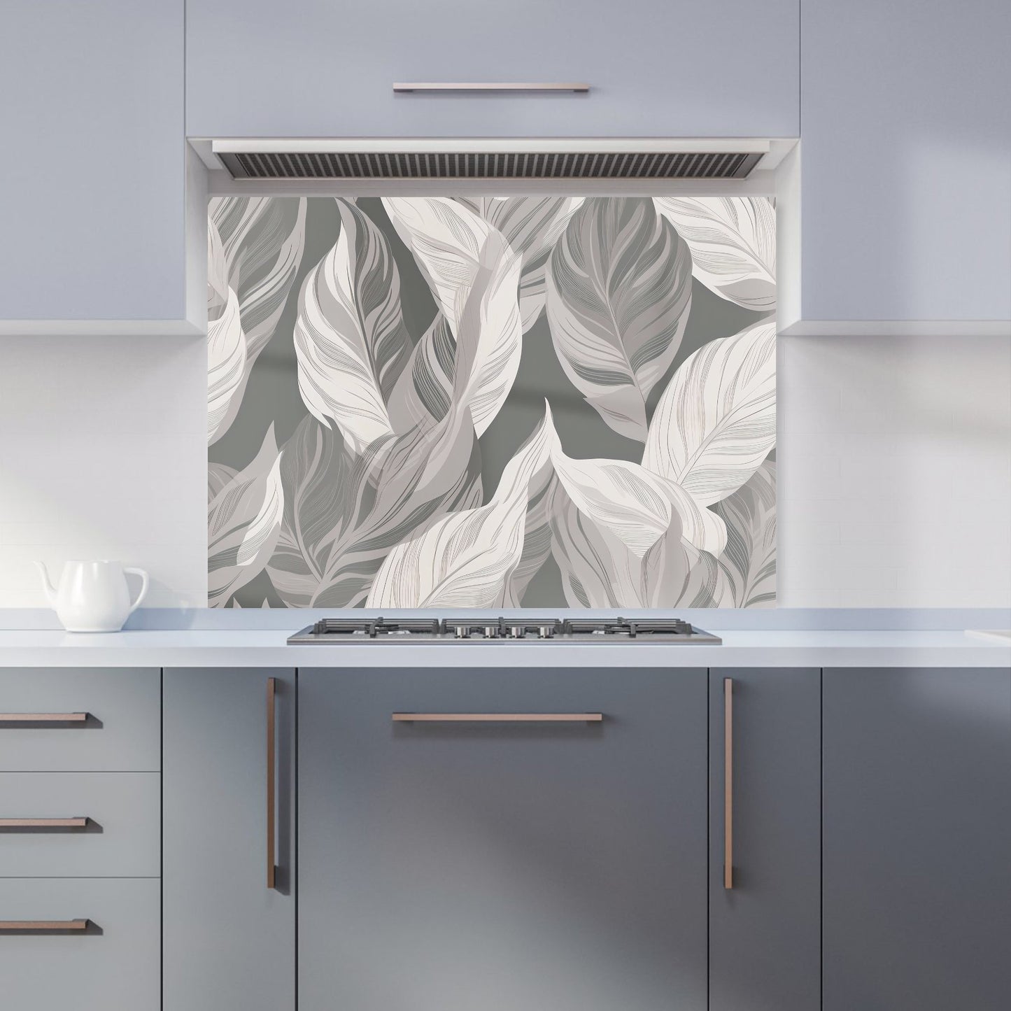 Grey Floral Leaves Kitchen Splashback