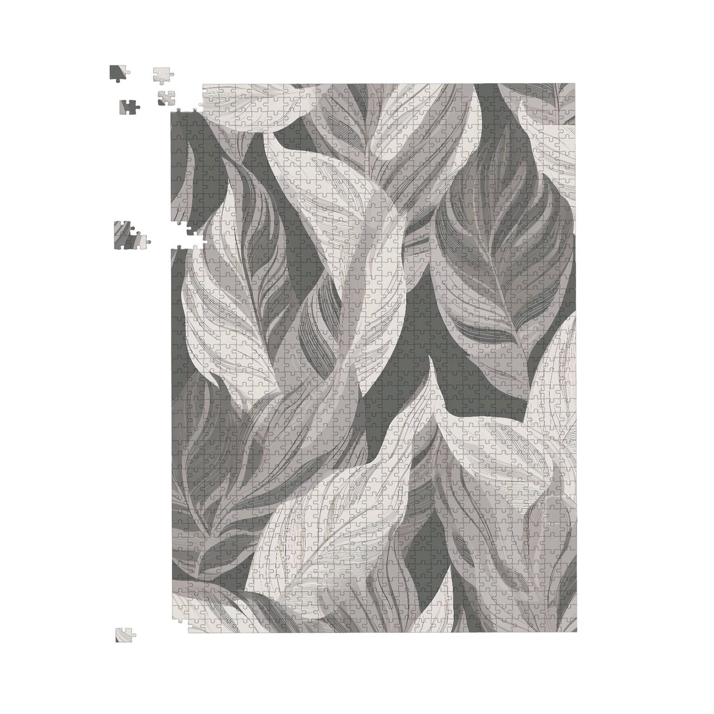 Grey Floral Leaves Jigsaw Puzzle