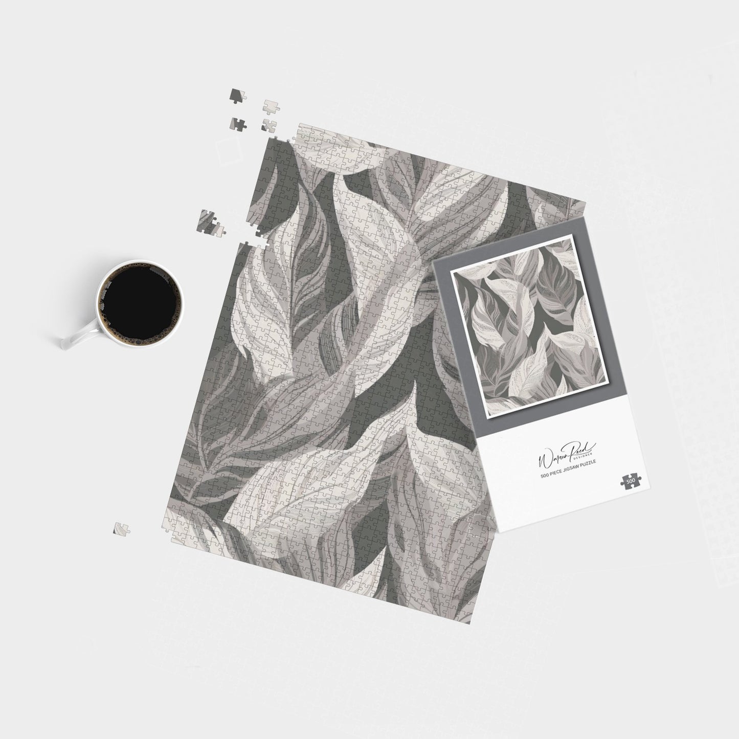 Grey Floral Leaves Jigsaw Puzzle