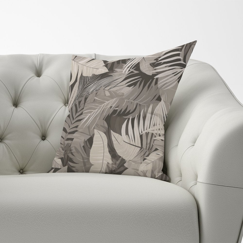 Grey Brown Tropical Leaves Cushions
