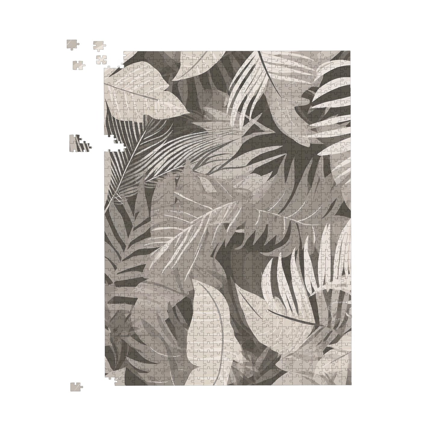Grey Brown Tropical Leaves Jigsaw Puzzle