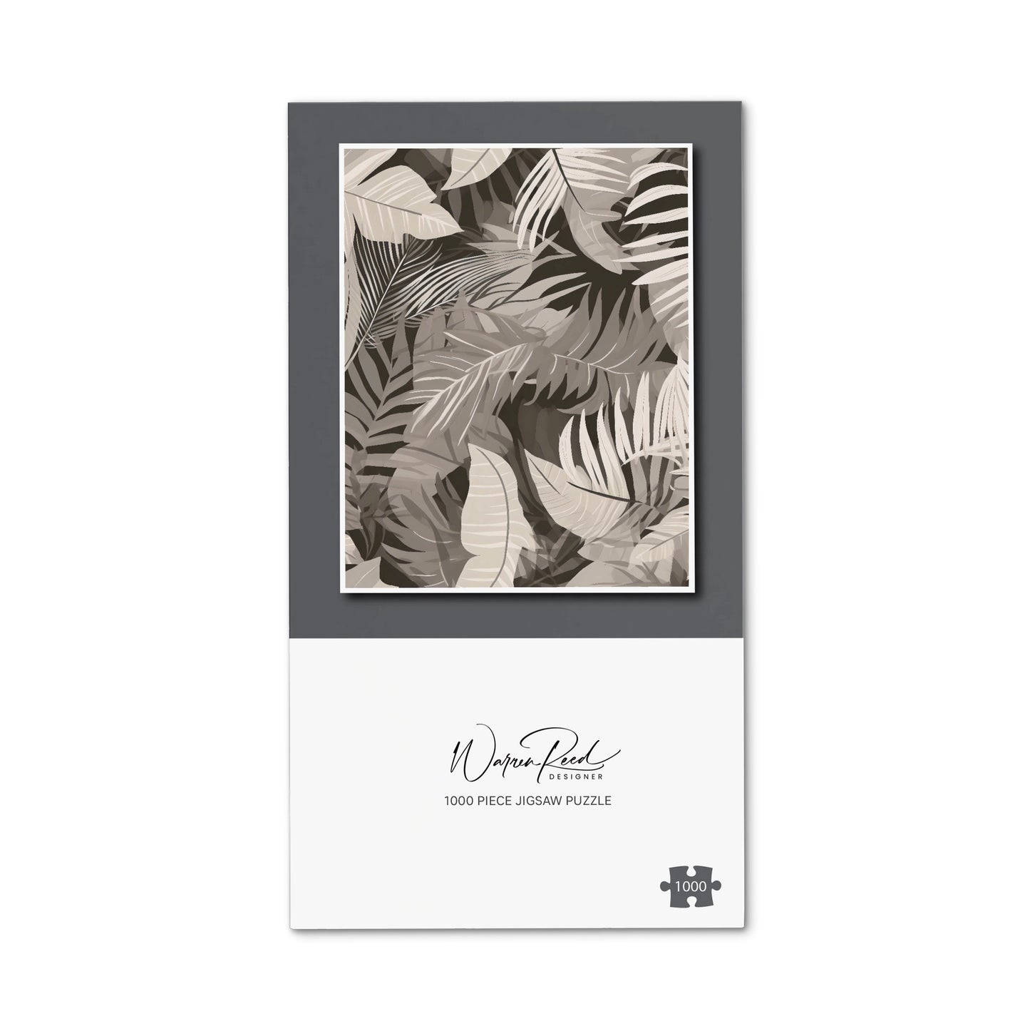 Grey Brown Tropical Leaves Jigsaw Puzzle