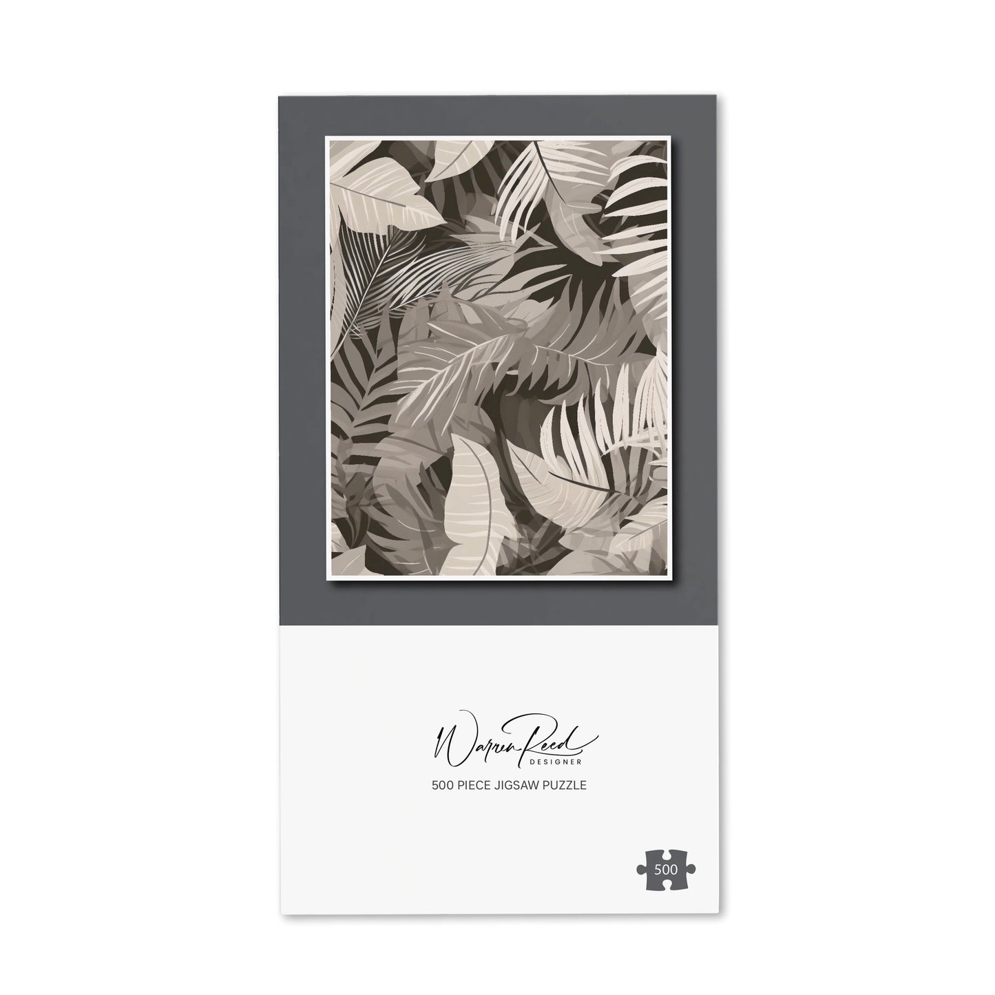 Grey Brown Tropical Leaves Jigsaw Puzzle