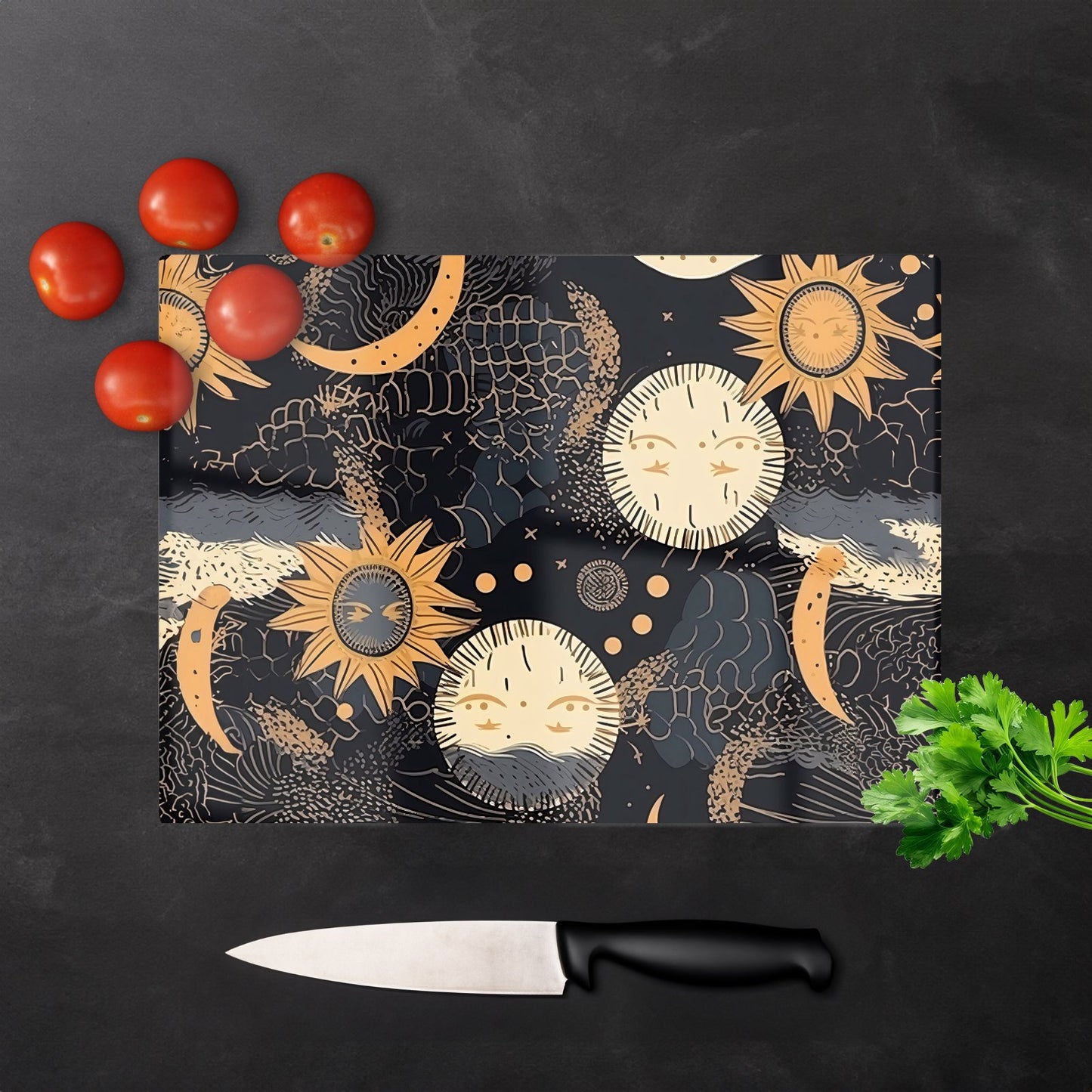 Gold Sun And Moon Glass Chopping Board