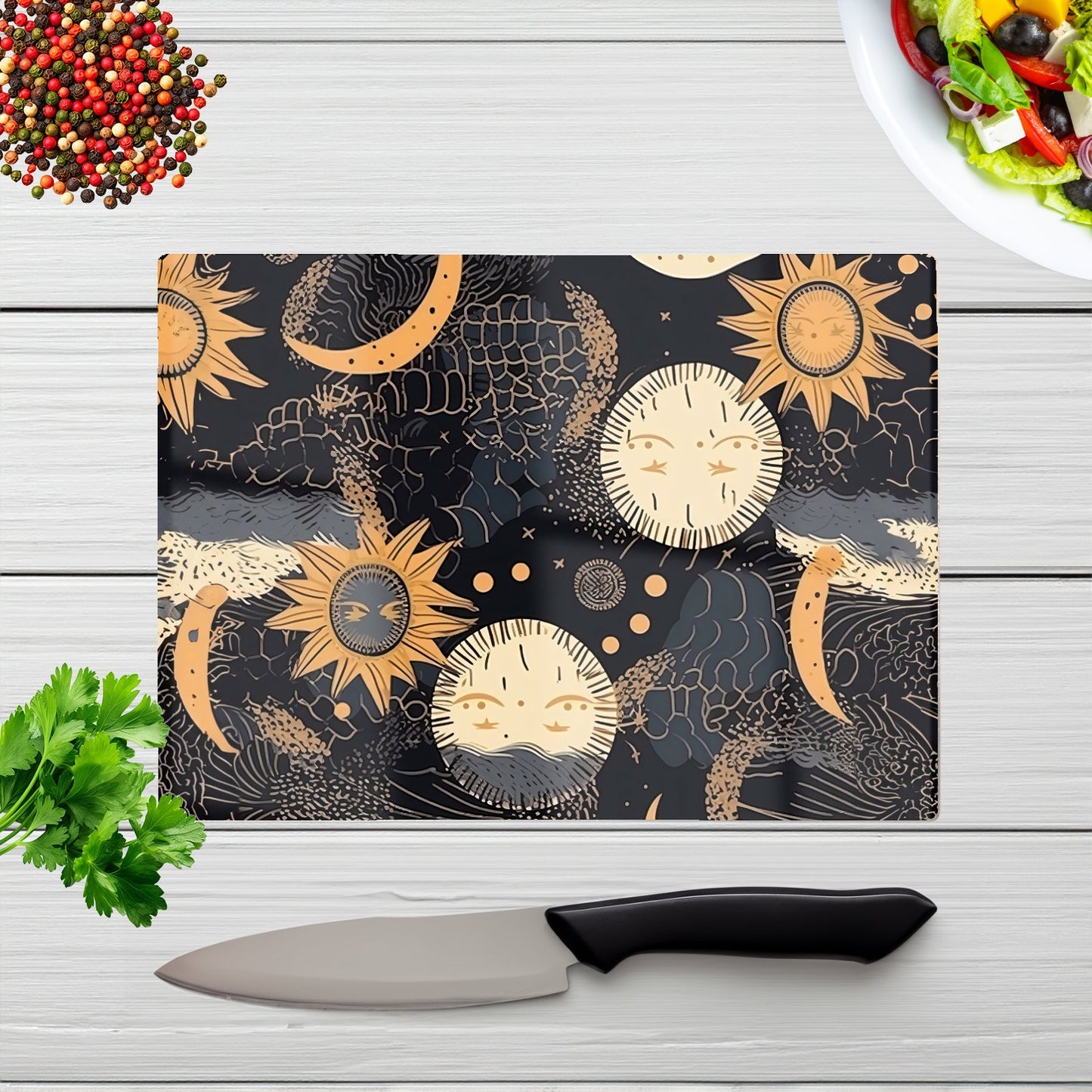 Gold Sun And Moon Glass Chopping Board