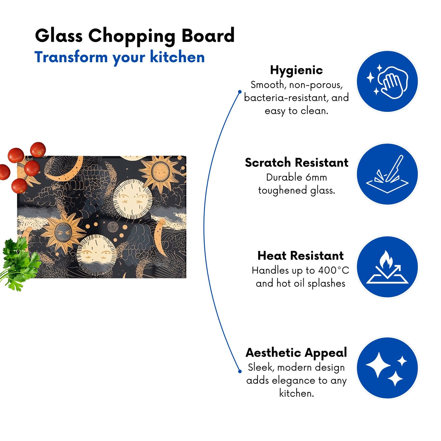 Gold Sun And Moon Glass Chopping Board
