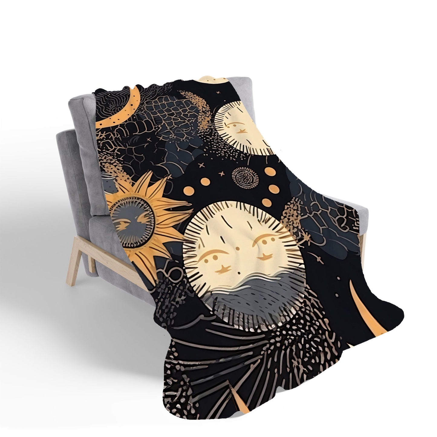 Gold Sun and Moon Sherpa Blanket