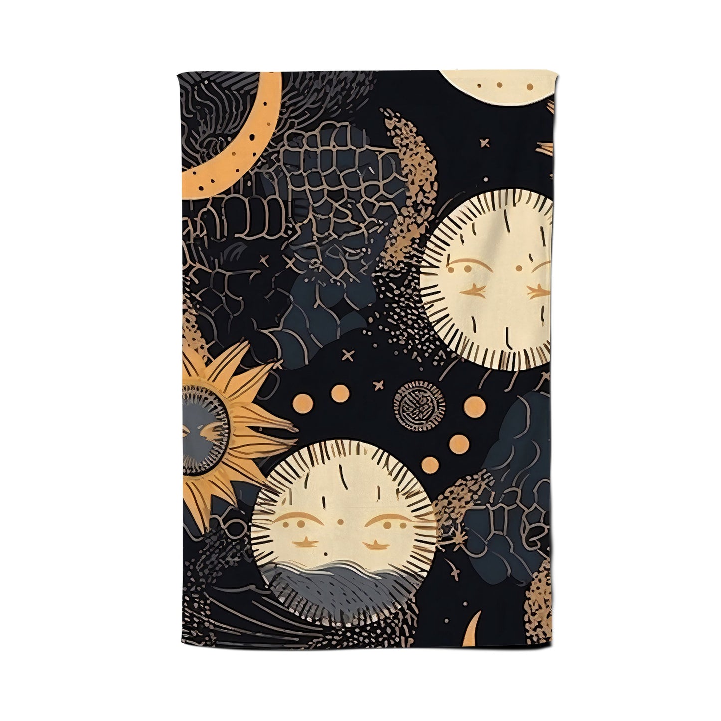 Gold Sun and Moon Tea Towel