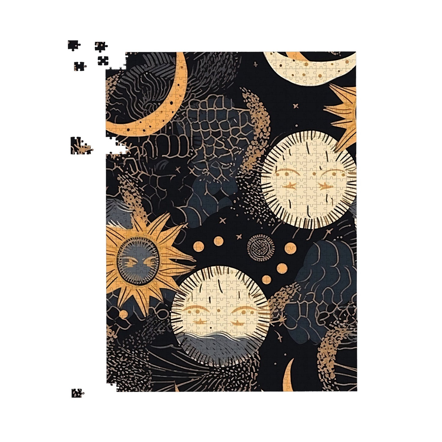 Gold Sun and Moon Jigsaw Puzzle